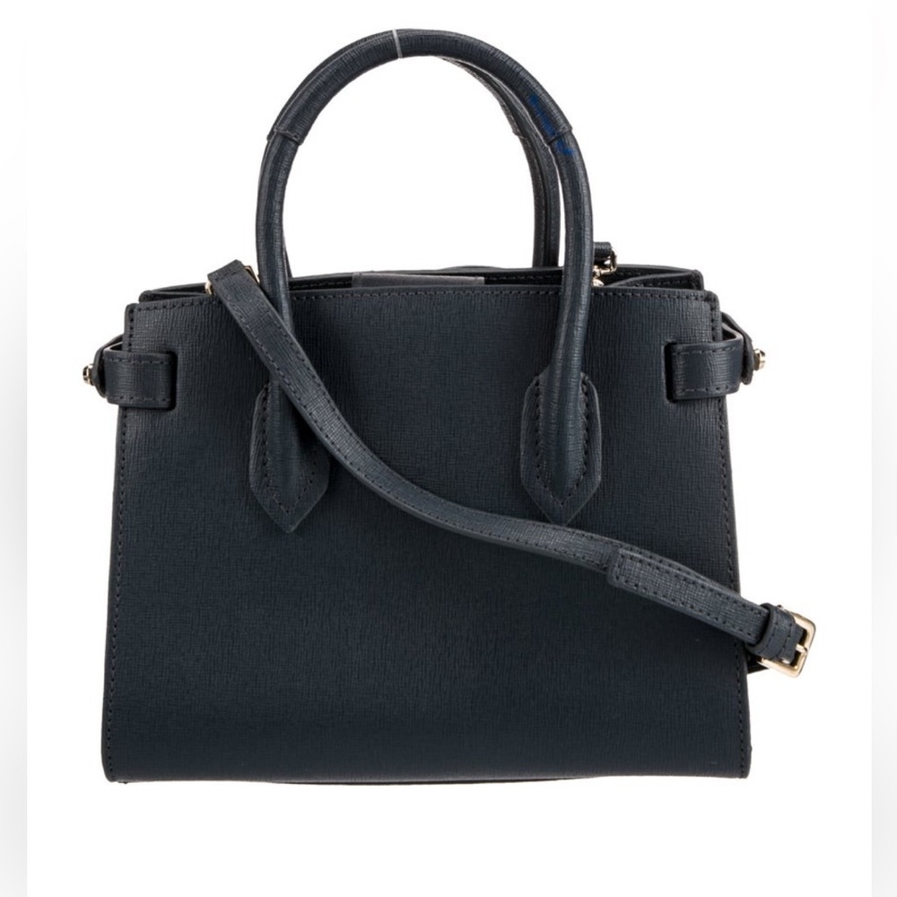 Furla Navy Structured Leather Satchel with Gold Logo - Picture 3 of 5
